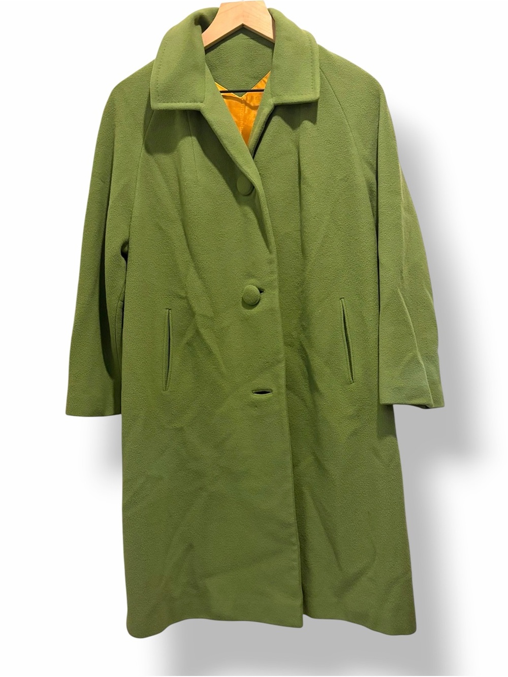 Vintage 100% Cashmere Sage Green Coat Women’s M USA Union Made Mid Length Retro